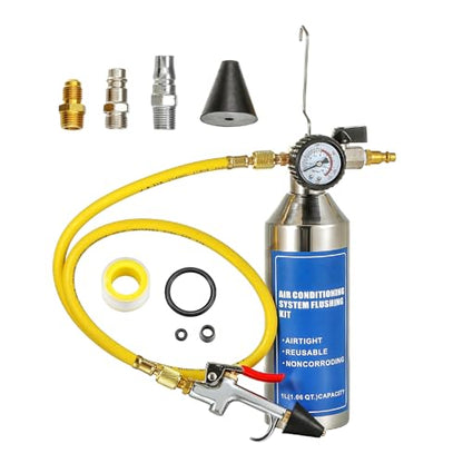 AC Flush Kit, AC Flush Tool with Thickened Stainless Steel Tank, Car & Home AC Flush Bottle Set for R134A R12 R22 R404 R410A Systems