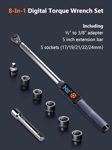 Goseek Upgraded Rechargeable Digital Torque Wrench, 12.5-250.7Ft-lbs/17-340Nm, 1/2'' Drive Electric Torque Wrench Set with Buzzer & LED & Vibration for Car Motor Tires Auto Repair
