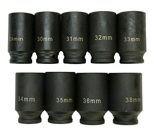 8MILELAKE Axle Nut Impact Sockets Set 9pcs Front and Back Wheel Driver Sockets 1/2 inches Drive