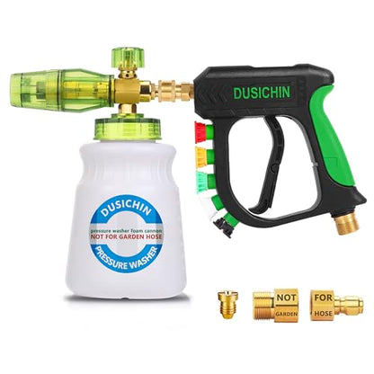 DUSICHIN Pressure Washer Gun with Foam Cannon,4000 PSI Car Wash Kit Snow Foam Lance Sprayer with 1/4" Quick Connector and 5 Nozzle Tips,1L Bottle DUS2702