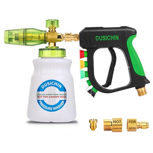 DUSICHIN Pressure Washer Gun with Foam Cannon,4000 PSI Car Wash Kit Snow Foam Lance Sprayer with 1/4" Quick Connector and 5 Nozzle Tips,1L Bottle DUS2702