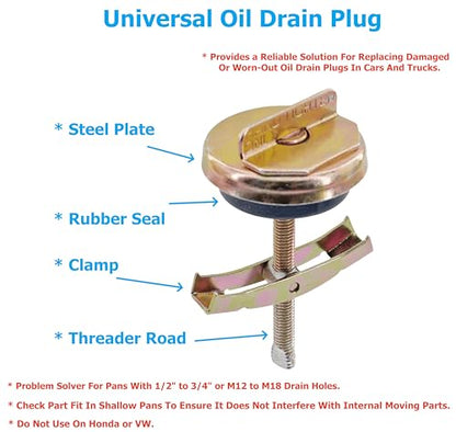 3 PCS Universal Oil Pan Drain Plug, Replace 65109 090-080 090-080CD, Fit 1/2 in. to 3/4 in. Or M12 to M18 Hole - size: D90080 (3PCS)