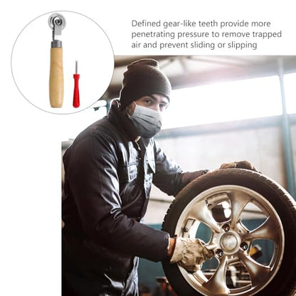 VALICLUD 2 Pcs Tire Patch Rollers and Valve Core Tools Set Wood Material Seam Roller with Single Head Corrosion Resistant Tire Repair Tool for Removing Trapped Air