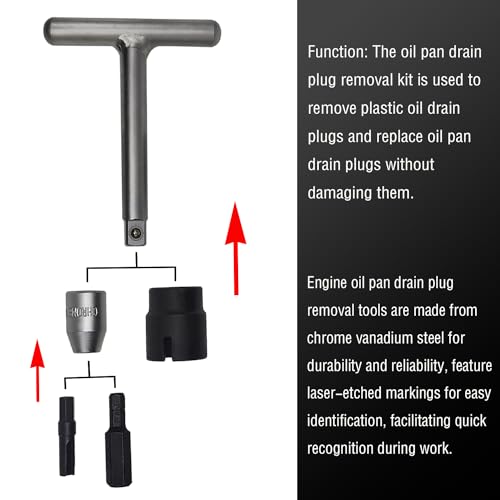 5Pcs 1/4" & 3/8" Oil Service Set for Plastic Oil Drain Screws Disassembly kit, T-handle Oil Drain Screws Removal Tool Kit, Oil Drain Screws Remover