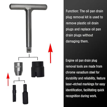 5Pcs 1/4" & 3/8" Oil Service Set for Plastic Oil Drain Screws Disassembly kit, T-handle Oil Drain Screws Removal Tool Kit, Oil Drain Screws Remover