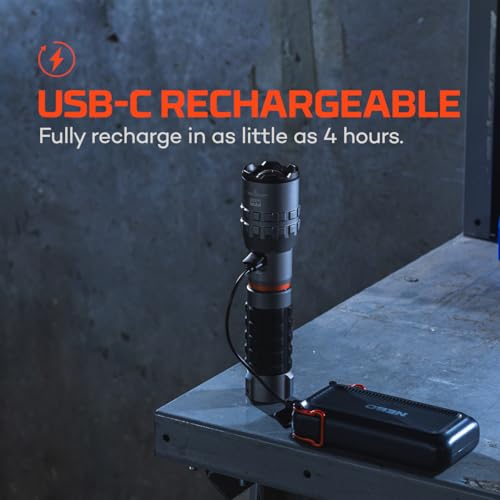 NEBO SLYDE King 4K Flashlight | Powerful 4000 Lumen LED Flashlight & 1000 Lumen COB Work Light, USB Rechargeable, IPX7 Waterproof, Magnetic Base, Zoomable, Super Bright Tactical Handheld Light - Gray - color: 4000 Lumens- Gray