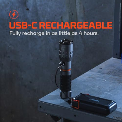 NEBO SLYDE King 4K Flashlight | Powerful 4000 Lumen LED Flashlight & 1000 Lumen COB Work Light, USB Rechargeable, IPX7 Waterproof, Magnetic Base, Zoomable, Super Bright Tactical Handheld Light - Gray - color: 4000 Lumens- Gray