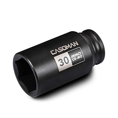 CASOMAN 1/2" Drive x 30 mm Deep 6 PT Impact Socket, CR-MO, 1/2-inch Drive 6 Point Axle Nut Socket for Easy Removal of Axle Shaft Nuts (30MM) - size: 30 mm (Deep), style: 6-Point Socket