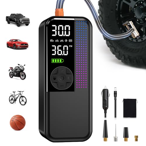 WEOLULI Tire Inflator Portable Air Compressor,150 PSI Cordless Air Pump, 12V DC Car Plug,Dual Power 10000mAh, Fast Inflation 24L/Min, 4 Preset Modes for Car, Bike, Motorcycle, Balls (Black, 10000mAh) - color: Black, size: 10000mAh