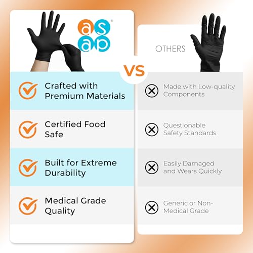 ASAP Nitrile Gloves Disposable Latex Free - 4 Mil Powder Free, Food Safe, Kitchen & Medical - Cleaning & Tattoo Supplies - color: Black, size: X-Large