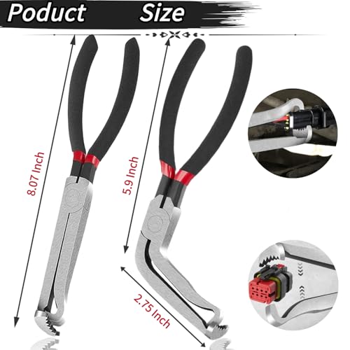 37960 Electrical Disconnect Pliers, Upgraded 8inch Automotive Electrical Plug Connector Disconnect Tool, Fuel Line Pliers Disconnect Repair Tools(1*Straight+1 * 60°) - style: 1*Straight+1*60°