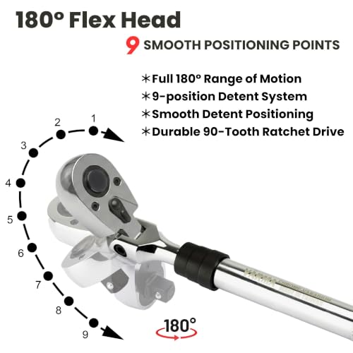 1/2" Drive Ratchet – 13.7–19.2" 6-Stage Extendable Handle, 90T Flex Head, Quick Release, Chrome Vanadium - size: 1/2" Drive Ratchet