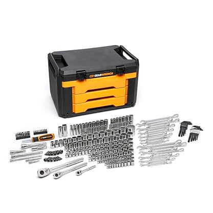 GEARWRENCH Mechanics Tool Set in 3 Drawer Storage Box, 257 Pc, 1/4 in 3/8 in and 1/2 in Drive, Metric/SAE | GW72XLCBMTS