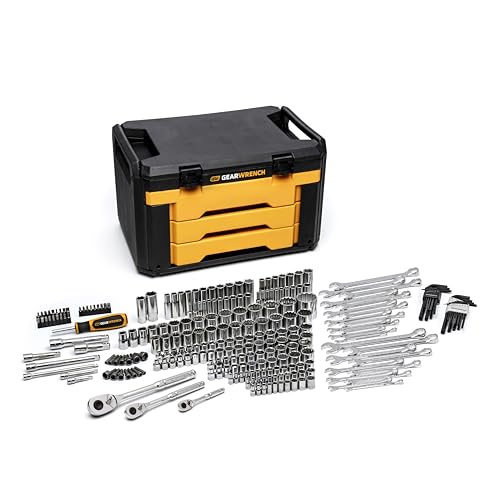GEARWRENCH Mechanics Tool Set in 3 Drawer Storage Box, 257 Pc, 1/4 in 3/8 in and 1/2 in Drive, Metric/SAE | GW72XLCBMTS