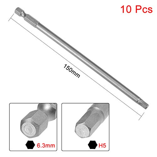 uxcell 10 Pcs H5 Magnetic Hex Head Screwdriver Bits, 1/4 Inch Hex Shank 5.9-inch Length S2 Power Tools - size: H5*150mm