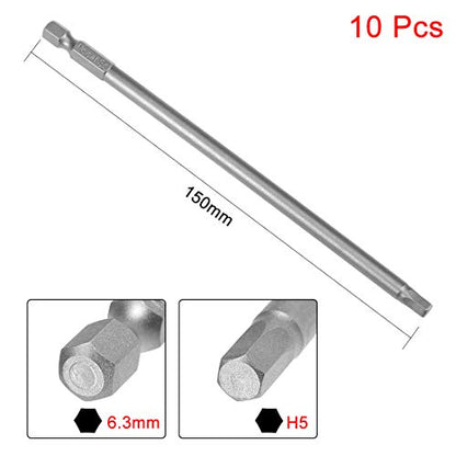 uxcell 10 Pcs H5 Magnetic Hex Head Screwdriver Bits, 1/4 Inch Hex Shank 5.9-inch Length S2 Power Tools - size: H5*150mm