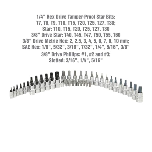OEMTOOLS 44-Piece Torx Socket Set, Heat Treated Alloy Steel Torx Bit Set | Posi-Grip No-Slip Design, Heat Treated Unique Alloy Steel, Rust Resistant Hard Chrome Finish, EVA Tray with Sizes Marked - size: 44 Piece
