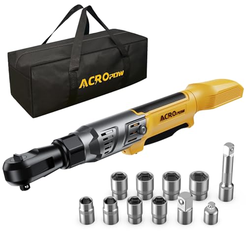 ACROPOW 3/8" Cordless Ratchet Wrench, Compatible with DEWALT 20V Battery, 74Ft-Lbs Brushless Motor Electric Ratchet with Variable Speed, Sockets Set, Adapters and Tool Bag（No Battery and Charger） - size: 13 PCS