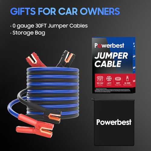 Heavy Duty Jumper Cables, 0 Gauge 30 Feet 1000Amp Automotive Booster Cables for 12V & 24V Cars, SUVs and Trucks, Jumper Cables Kit with Carry Bag (0AWG x 30Ft) - size: 0 Gauge 30FT