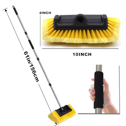 Car Wash Brush with Long Handle – Five-Sided Soft Bristle Brush for Car, Truck, SUV, RV, Boat & House Siding Cleaning - color: Yellow