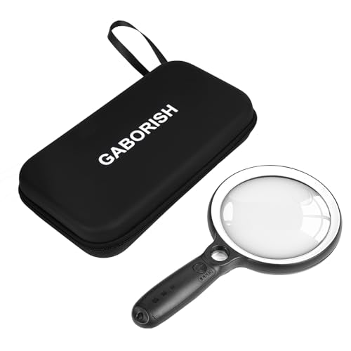 Large Magnifying Glass with 37 LED Light and Case, 10X 20X 45X Handheld Illuminated Lighted Magnifier with 3 Light Modes Rechargeable Magnifying Glass for Seniors Reading, Inspection (White & Black) - color: White & Black, size: Magnifier with Light (With
