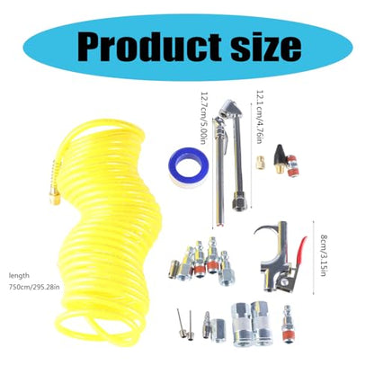 20Piece Professional Air Compressor Accessory Kits with Recoils Hose and Blow Guns for Inflation and Cleans Attachments