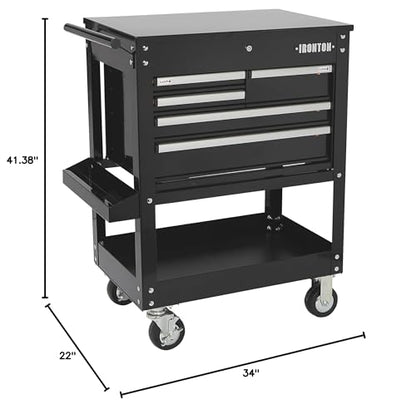 Ironton 30in. 5-Drawer Mechanic's Tool Cart, 700-Lb. Capacity | 33-7/8in.L x 17-5/8in.W x 39-1/8in.H, Rolling mobility, Quick-access tool organization, Garage/service use - size: 5 Drawer