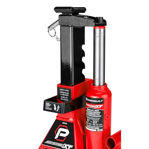 POWERBUILT 3 Ton All-in-One Hydraulic Bottle Jack and Jackstand in One, Compact, Wide Base, 11-21 Inch Range, Eliminates Jackstands, for Trucks, SUVs, RVs, Trailers, ASME, Not for Sedans - 640912 - color: Orange