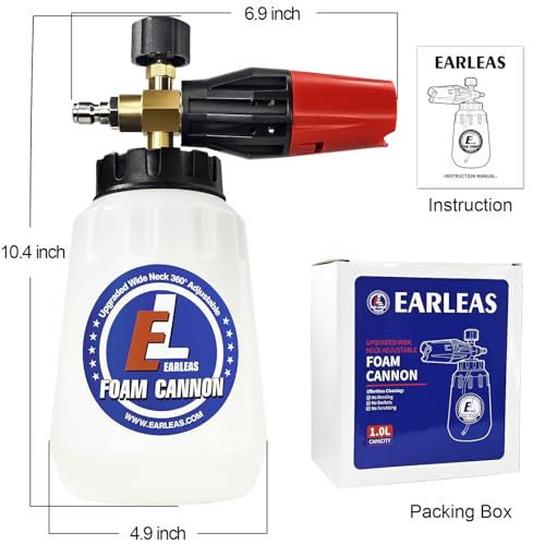 Foam Cannon for Pressure Washer, 1 Liter Bottle, 1/4 Inch Quick Connector, Professional Snow Foam Lance for Car, Glass, Wall, and Exterior Surface Cleaning