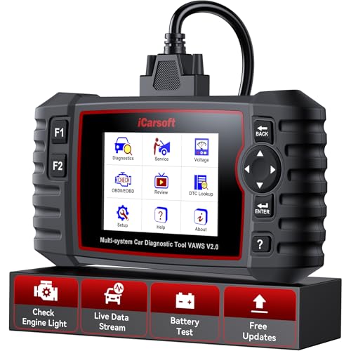 iCarsoft VAWS V2.0 2026 Ver All System Diagnostic Tool for VW Audi Bentley Bugatti Seat Man LD Skoda Etc 9 Services Live Data Battery Test OBD2 Scanner Lifetime Free Update Check Engine Code Reader