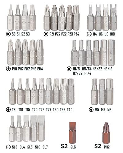 ROTATION 44pc Bit Set with 1/4 Mini Ratchet Offset Screwdriver, Portable Case, CR-V Steel, Drive Handle & Multi Hex/Phillips/Slotted/Torx/Star - style: 44pc