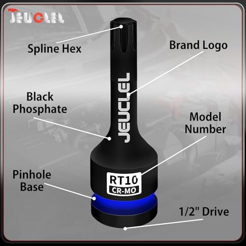 RT10 Spline Bit Socket, 1/2" Drive Spline Hex 6 Point Impact Socket | 3-Inch, Cr-Mo Steel, Lengthen Screwdriver Adapter for Electric Ratchet Wrenches, Fastening Screws, Socket Wrench, Head Drill - size: RT10