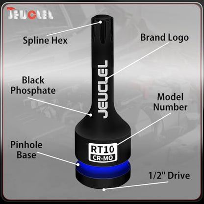 RT10 Spline Bit Socket, 1/2" Drive Spline Hex 6 Point Impact Socket | 3-Inch, Cr-Mo Steel, Lengthen Screwdriver Adapter for Electric Ratchet Wrenches, Fastening Screws, Socket Wrench, Head Drill - size: RT10