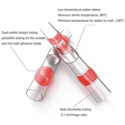 160pcs Heat Shrink Butt Connectors - Solder Seal Wire Connectors Waterproof Heat Shrink Wiring Connectors Insulated Automotive Marine Electrical Terminals AWG22-18 - size: Pro Red 160PCS