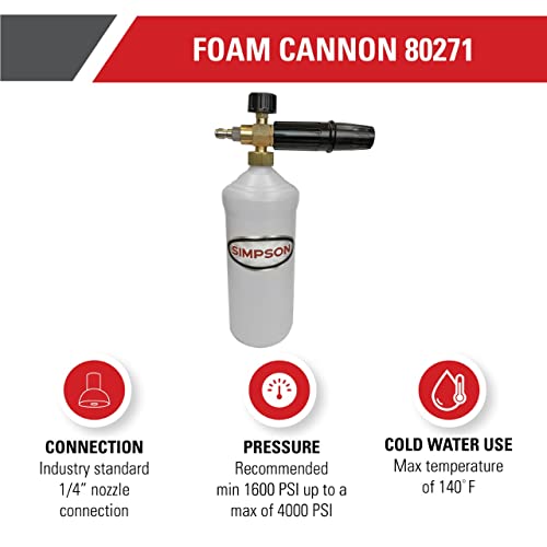 Simpson Pressure Washer Foam Cannon, 1/4" Quick Connect, 1 Liter, 80271 | Adjustable Spray Patterns And Foam Thickness, Quick-Connect Nozzle Tube, Thick Foam Reduces Time To Clean Cars, Boats, Siding - size: 1 Liter, style: Foam Cannon
