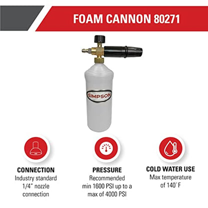 Simpson Pressure Washer Foam Cannon, 1/4" Quick Connect, 1 Liter, 80271 | Adjustable Spray Patterns And Foam Thickness, Quick-Connect Nozzle Tube, Thick Foam Reduces Time To Clean Cars, Boats, Siding - size: 1 Liter, style: Foam Cannon