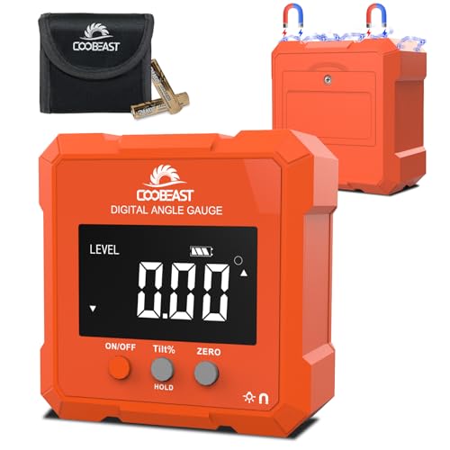 Digital Angle Finder Magnetic Base Compact Digital Level Protractor Orange | Angle Gauge with Backlight Compact Angle Measuring Tool Inclinometer for Woodworking Construction Table Saw gift for Men - color: Orange