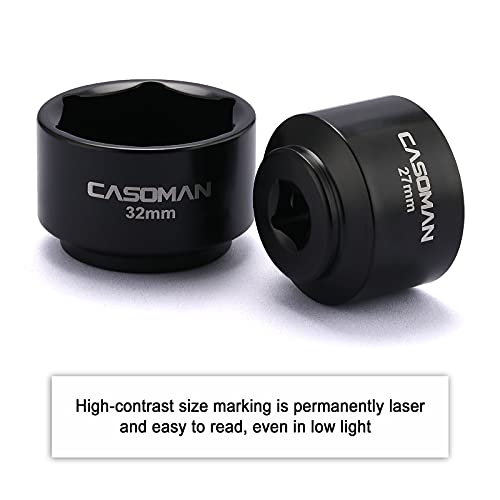 CASOMAN 5 Pieces 3/8" Drive Low Profile Oil Filter Socket Set, Oil Filter Cap Remover and Installer Tool Set, 6 Point, 24mm 27mm, 29mm, 32mm, 36mm, CR-V
