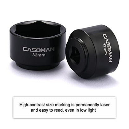 CASOMAN 5 Pieces 3/8" Drive Low Profile Oil Filter Socket Set, Oil Filter Cap Remover and Installer Tool Set, 6 Point, 24mm 27mm, 29mm, 32mm, 36mm, CR-V