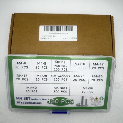 Button Head/Hex Socket/Phillips Flat Head Screws Assortment - Furniture, Auto, Home Repair Fastener Kit (480 PCS M4 Semi-Circular Hexagon Screws Set) - color: 480 PCS M4 Semi-Circular Hexagon Screws Set