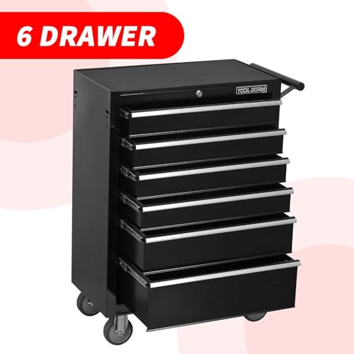 6-Drawer Rolling Tool Chest with Locking Wheels & Drawers, 13" D x 24.2" W x 36.6" H Mobile Tool Storage Cabinet, Heavy-Duty Garage Organizer with Ergonomic Handle - color: Black and White