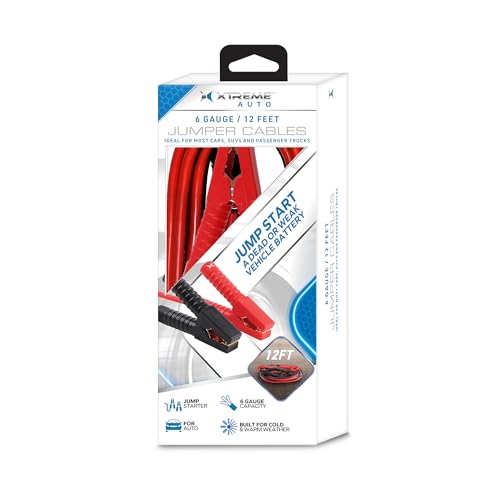 Xtreme Jumper Cables for Car, 12-Foot 8-Guage Heavy Duty Jumper Cables to Jump Star Dead Batteries in Cars Trucks & SUVs, Automotive Booster, Cold & Warm Weather Compatible, Tangle-Free Vinyl Coating