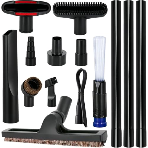 14 Pcs Universal 1 1/4 Inch Vacuum Attachments Kit for Shop Vac Accessories with 17.8 Inch Extension Wand Hair Brush Flexible Crevice Tool, Hose Adapters for 2 1/2" to 1 1/4" and 1 7/8" to 1" Hoses
