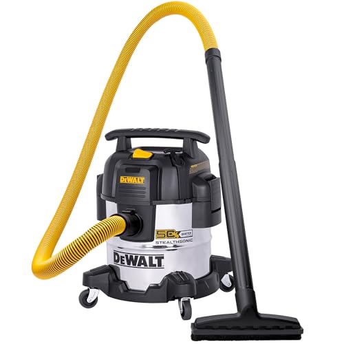 DEWALT 5 Gallon 4 HP STEALTHSONIC Shop Vacuum Wet and Dry DXV05S-QTB with 6 Dust Bags Ultra Quiet Stainless Steel Wet/Dry Vacuum Cleaner with Powerful Suction for Garage, Jobsite, and Workshop
