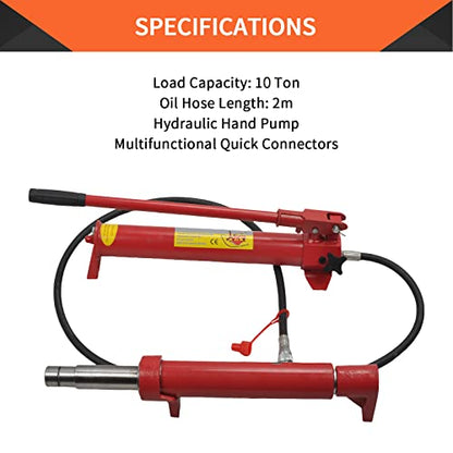 10 Ton Porta Power Hydraulic Jack 2M(78.7in) Welded Car Bottle Auto | Body Frame Repair Kit Air Pump Lift Ram for Load Truck Bed Unloader Farm and Oil Hose Hydraulic Ram Equipment Construction - size: 10 Ton