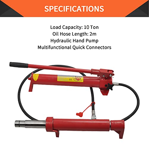 10 Ton Porta Power Hydraulic Jack 2M(78.7in) Welded Car Bottle Auto | Body Frame Repair Kit Air Pump Lift Ram for Load Truck Bed Unloader Farm and Oil Hose Hydraulic Ram Equipment Construction - size: 10 Ton