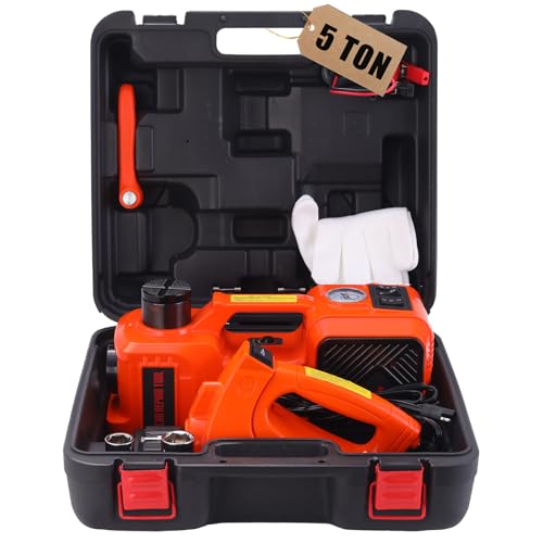 ROGTZ Electric Hydraulic Car Jack Kit with Impact Wrench and Tire Inflator Pump, 5 Ton 12V Hydraulic Jack for SUV Sedans Tire Change with LED Light - color: Orange+Wrench