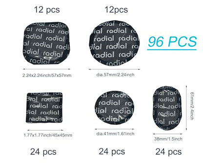 Professional Self-Vulcanizing Tire Repair Patches 96 pcs - Multi-Size (41mm to 57mm) Radial Tire Patch Kit for Cars/Trucks/Motorcycles, Heavy Duty, Heat - size: mix 96pcs