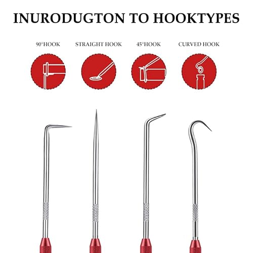 2PCS CarbonSteel Hook Tool and Pick Set,Double End Pick and Hook Set Auxiliary Dismantling Fittings,Universal O Ring Pick Set and Hook Tool Car Accessories Fit for Most Cars (Red) - color: Red