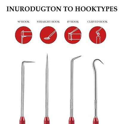 2PCS CarbonSteel Hook Tool and Pick Set,Double End Pick and Hook Set Auxiliary Dismantling Fittings,Universal O Ring Pick Set and Hook Tool Car Accessories Fit for Most Cars (Red) - color: Red